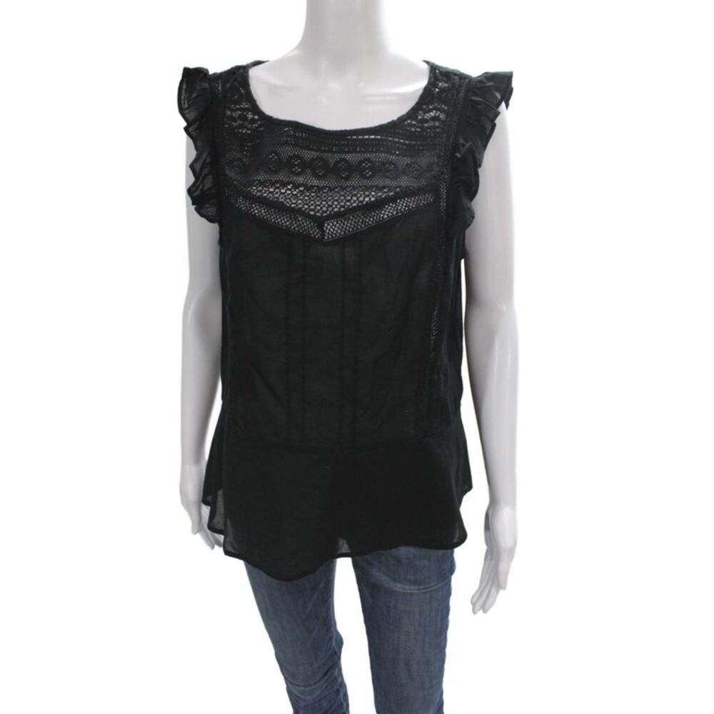 Hinge Womens Tunic Blouse Black Scoop Neck Sleeveless Cotton Size L
